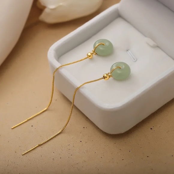 14K Gold filled Jade Earrings - Picture 1 of 7
